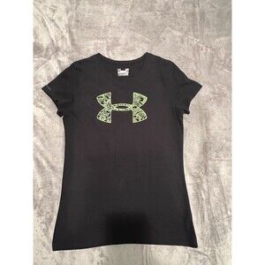 Under Armour Shirt Women Large Black Heat Gear Short Sleeve Semi Fitted Logo